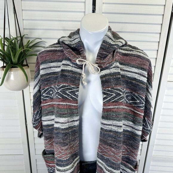 Billabong Shadow Views French Terry Hooded Poncho Open Cardigan Cover Up Size M - Picture 4 of 10